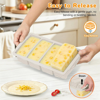 Silicone Freezer Trays with Lid (4-Pack), 1-Cup, 2-Cup, 1/2-Cup & 2-Tbsp Silicone Freezer Molds, Stackable Soup Freezer Meal Prep Containers,Ice Cube Tray for Making Sauce,Smoothies,Yogurt Bites