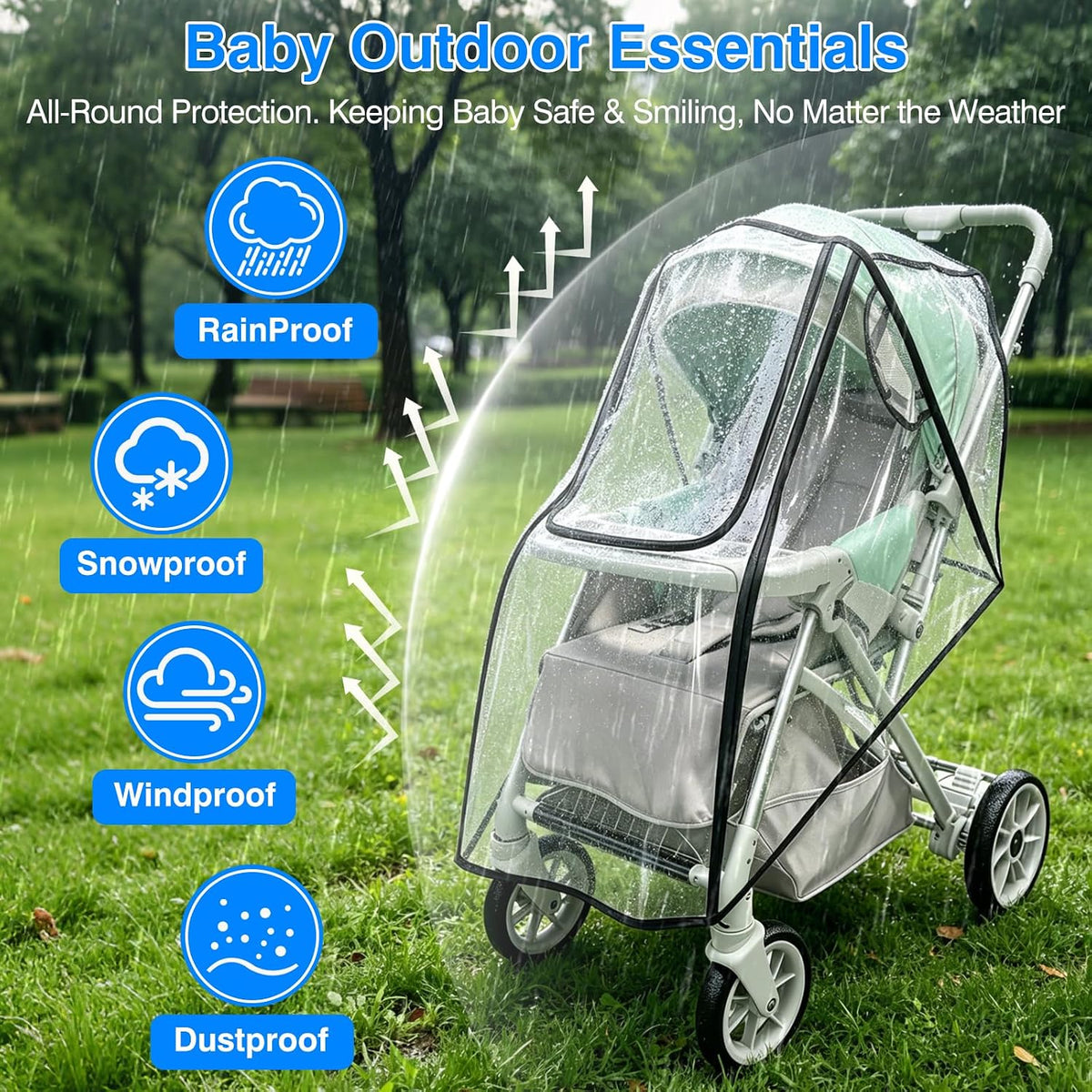 Stroller Rain Cover, Protector for Wind, Rain, Dust, Snow-Universal