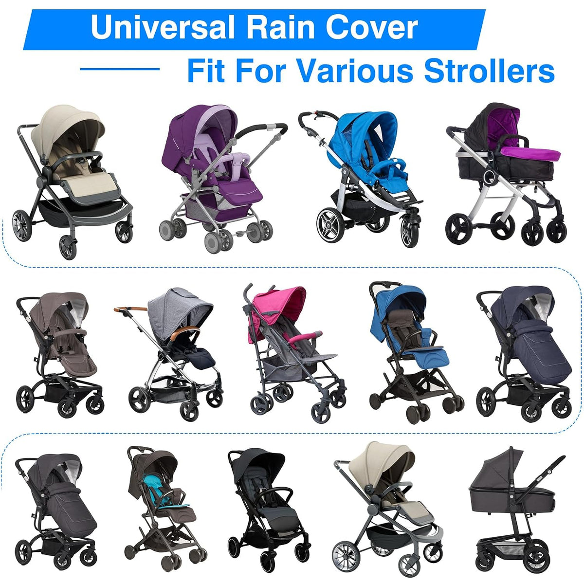 Stroller Rain Cover, Protector for Wind, Rain, Dust, Snow-Universal