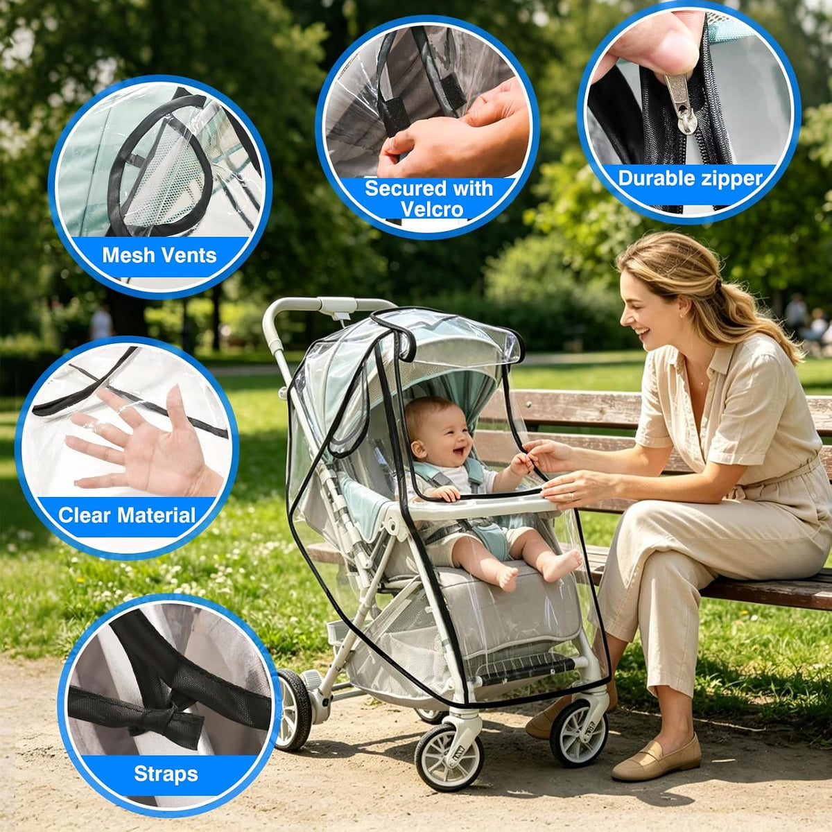 Stroller Rain Cover, Protector for Wind, Rain, Dust, Snow-Universal