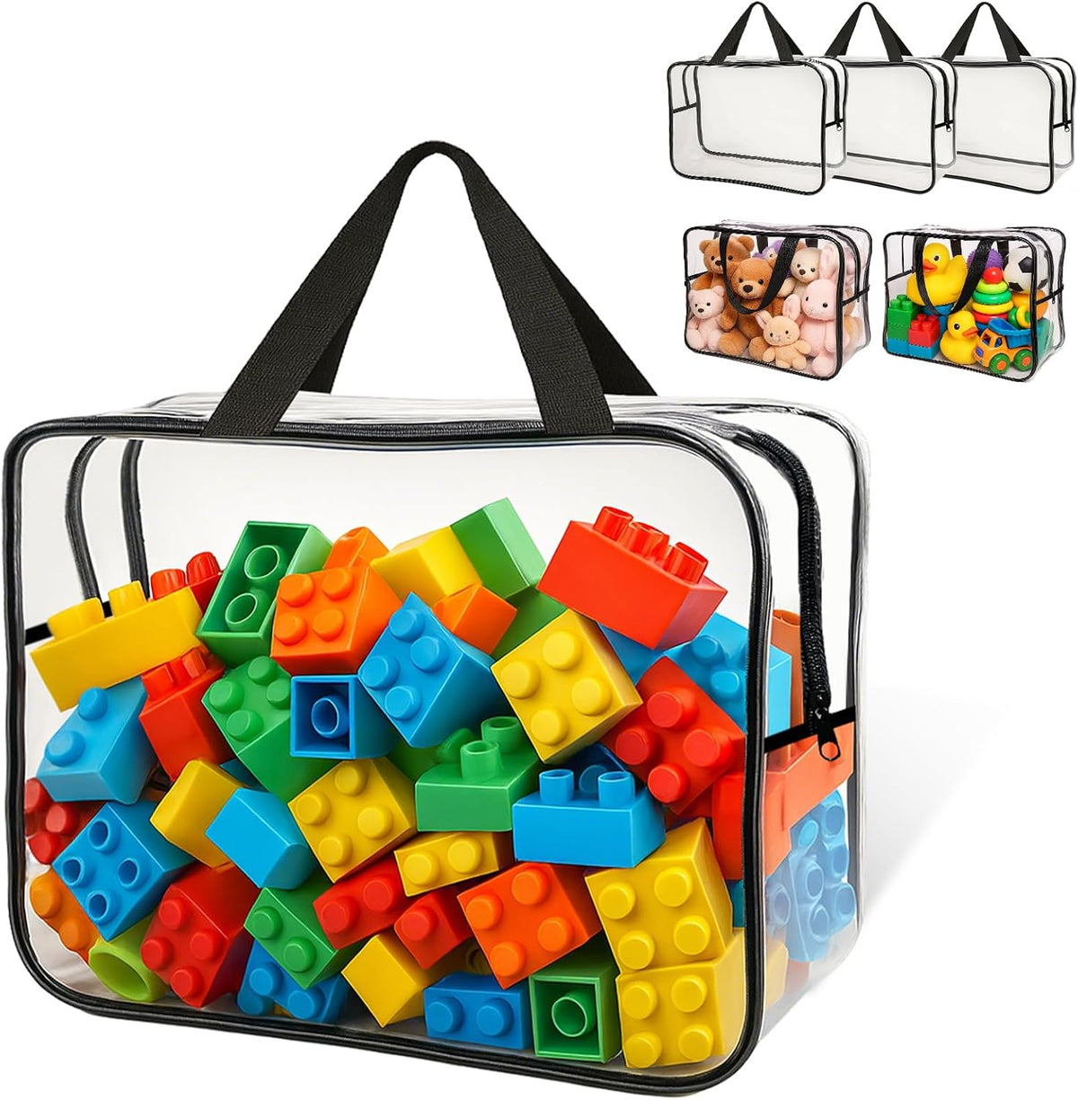 Widened X-Large Toy Storage Bags 12.99 x 9.45 x 7.09 in 6 Packs Reusable Clear PVC Board with Zipper Travel Waterproof Organizer Bags Game Storage for Puzzles, Building Blocks, Board Game