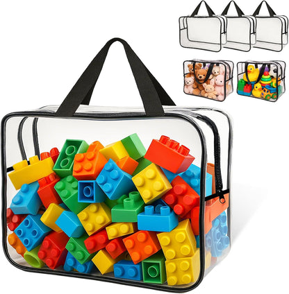 Widened X-Large Toy Storage Bags 12.99 x 9.45 x 7.09 in 6 Packs Reusable Clear PVC Board with Zipper Travel Waterproof Organizer Bags Game Storage for Puzzles, Building Blocks, Board Game