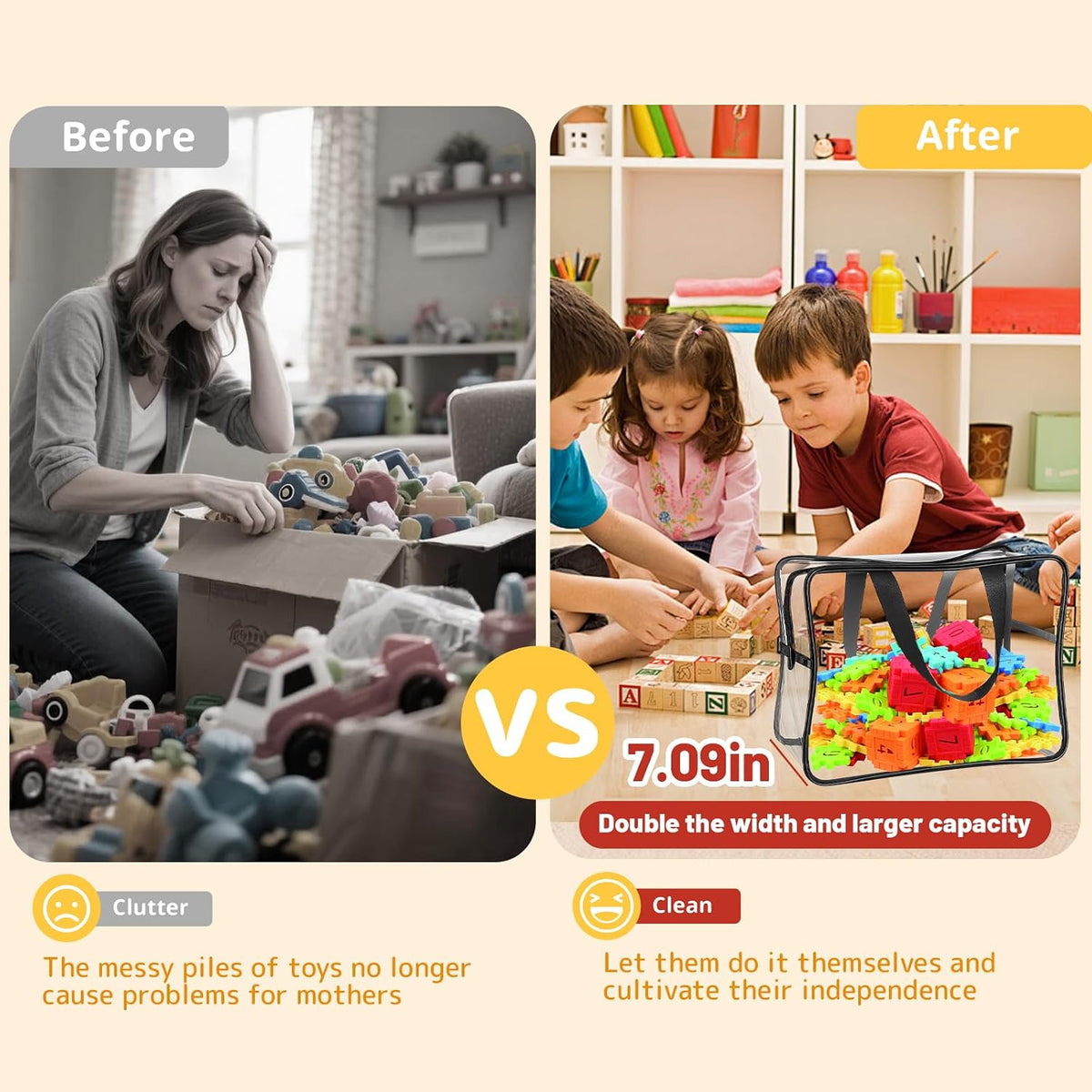 Widened X-Large Toy Storage Bags 12.99 x 9.45 x 7.09 in 6 Packs Reusable Clear PVC Board with Zipper Travel Waterproof Organizer Bags Game Storage for Puzzles, Building Blocks, Board Game