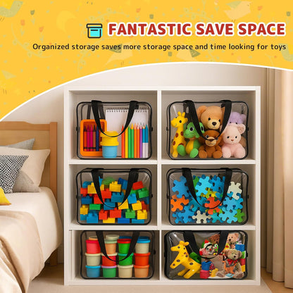 Widened X-Large Toy Storage Bags 12.99 x 9.45 x 7.09 in 6 Packs Reusable Clear PVC Board with Zipper Travel Waterproof Organizer Bags Game Storage for Puzzles, Building Blocks, Board Game