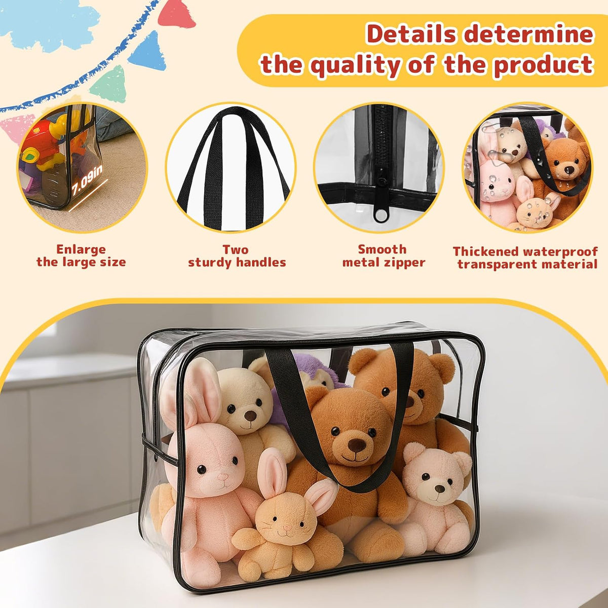 Widened X-Large Toy Storage Bags 12.99 x 9.45 x 7.09 in 6 Packs Reusable Clear PVC Board with Zipper Travel Waterproof Organizer Bags Game Storage for Puzzles, Building Blocks, Board Game