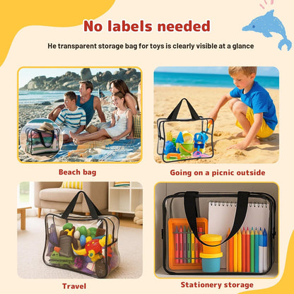 Widened X-Large Toy Storage Bags 12.99 x 9.45 x 7.09 in 6 Packs Reusable Clear PVC Board with Zipper Travel Waterproof Organizer Bags Game Storage for Puzzles, Building Blocks, Board Game