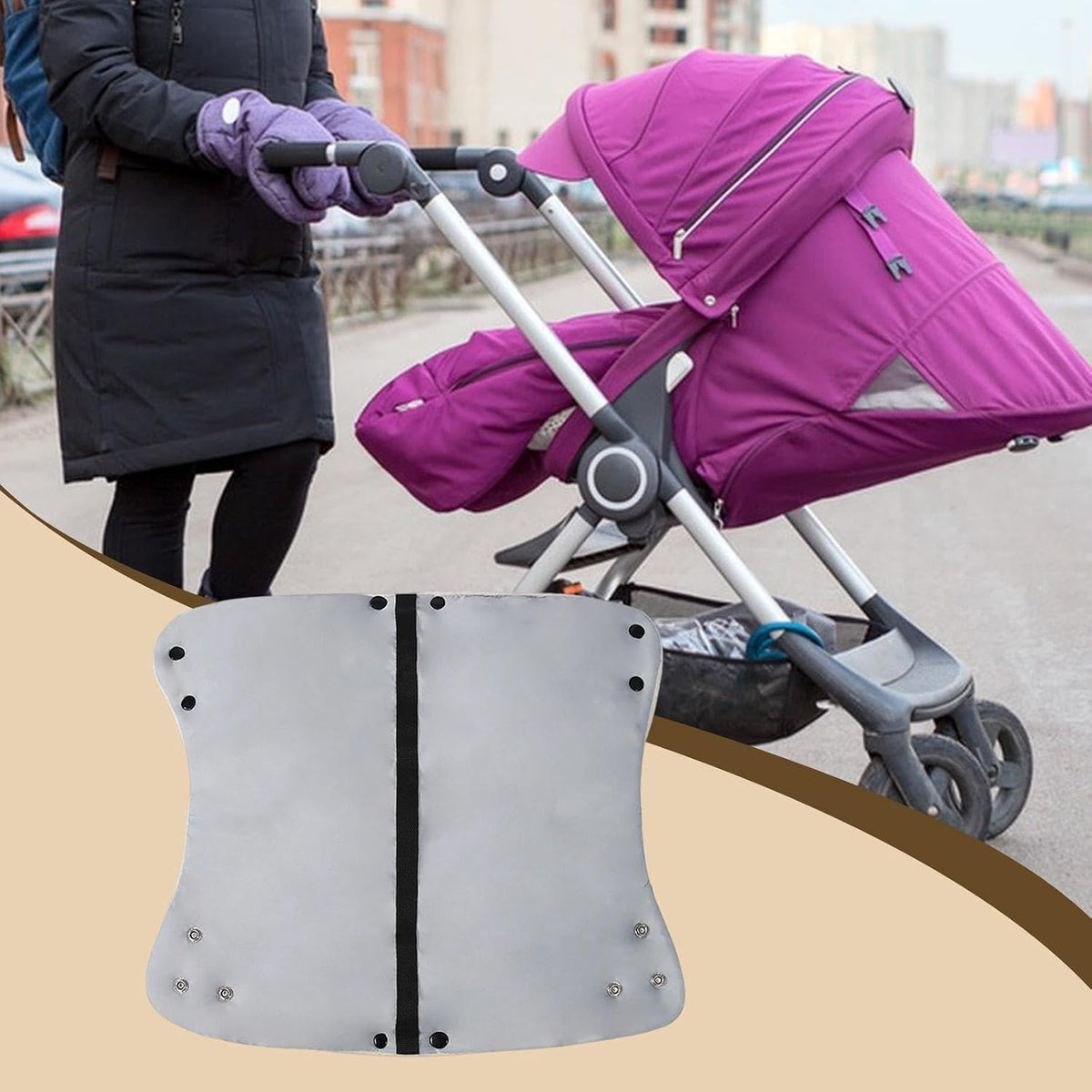 Winter Stroller Gloves Water Resistant Lined Hand Muffs for Caregivers, Grey