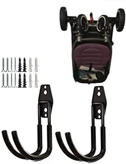 Wall Mount Baby Stroller Hanger - Baby Stroller Rack Holder, Garage Power Tool Hanger Wall Hook, Steel Garage Tool Storage Organizer Utility Hooks (Black)