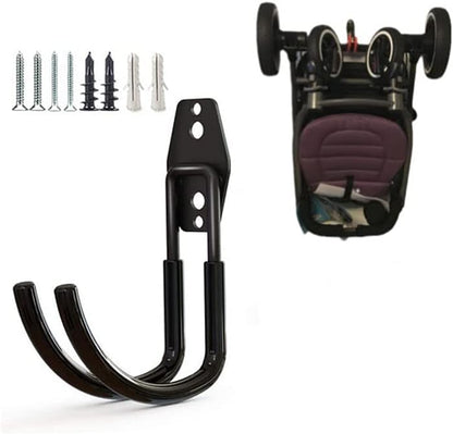 Wall Mount Baby Stroller Hanger - Baby Stroller Rack Holder, Garage Power Tool Hanger Wall Hook, Steel Garage Tool Storage Organizer Utility Hooks (Black)