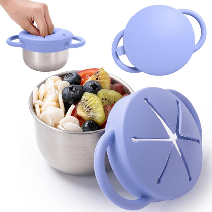 Bufilea 2 Pack Snack Containers for Toddlers, Stainless Steel Toddler Snack Cups with Silicone Food Catcher & Lids,Snack Cups for toddlers Spill Proof