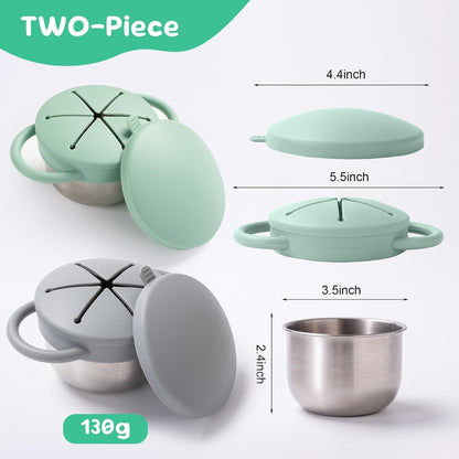 Bufilea 2 Pack Snack Containers for Toddlers, Stainless Steel Toddler Snack Cups with Silicone Food Catcher & Lids,Snack Cups for toddlers Spill Proof