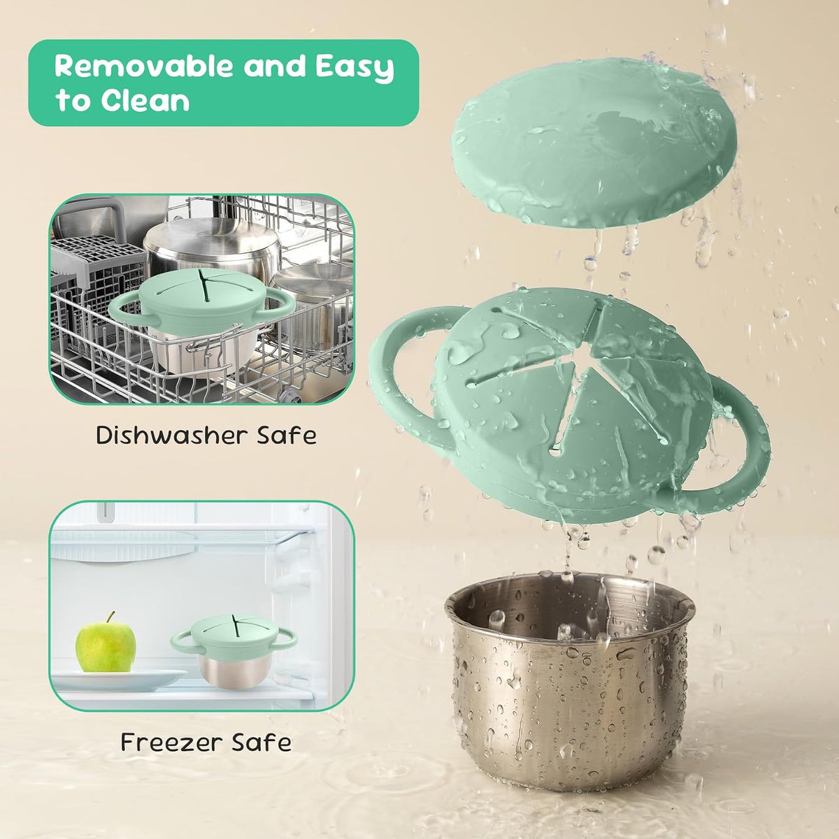 Bufilea 2 Pack Snack Containers for Toddlers, Stainless Steel Toddler Snack Cups with Silicone Food Catcher & Lids,Snack Cups for toddlers Spill Proof