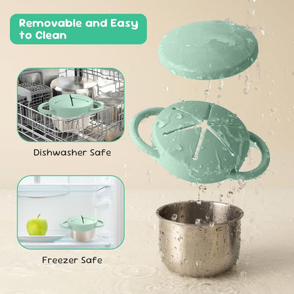 Bufilea 2 Pack Snack Containers for Toddlers, Stainless Steel Toddler Snack Cups with Silicone Food Catcher & Lids,Snack Cups for toddlers Spill Proof