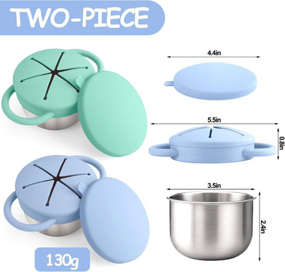 Bufilea 2 Pack Snack Containers for Toddlers, Stainless Steel Toddler Snack Cups with Silicone Food Catcher & Lids,Snack Cups for toddlers Spill Proof