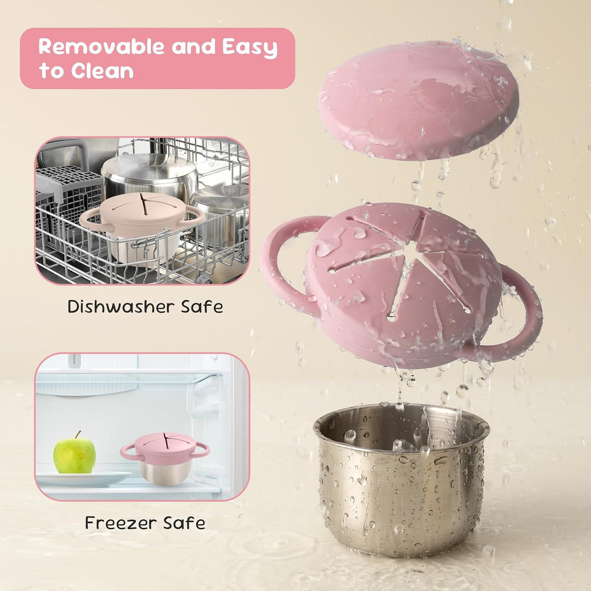 Bufilea 2 Pack Snack Containers for Toddlers, Stainless Steel Toddler Snack Cups with Silicone Food Catcher & Lids,Snack Cups for toddlers Spill Proof