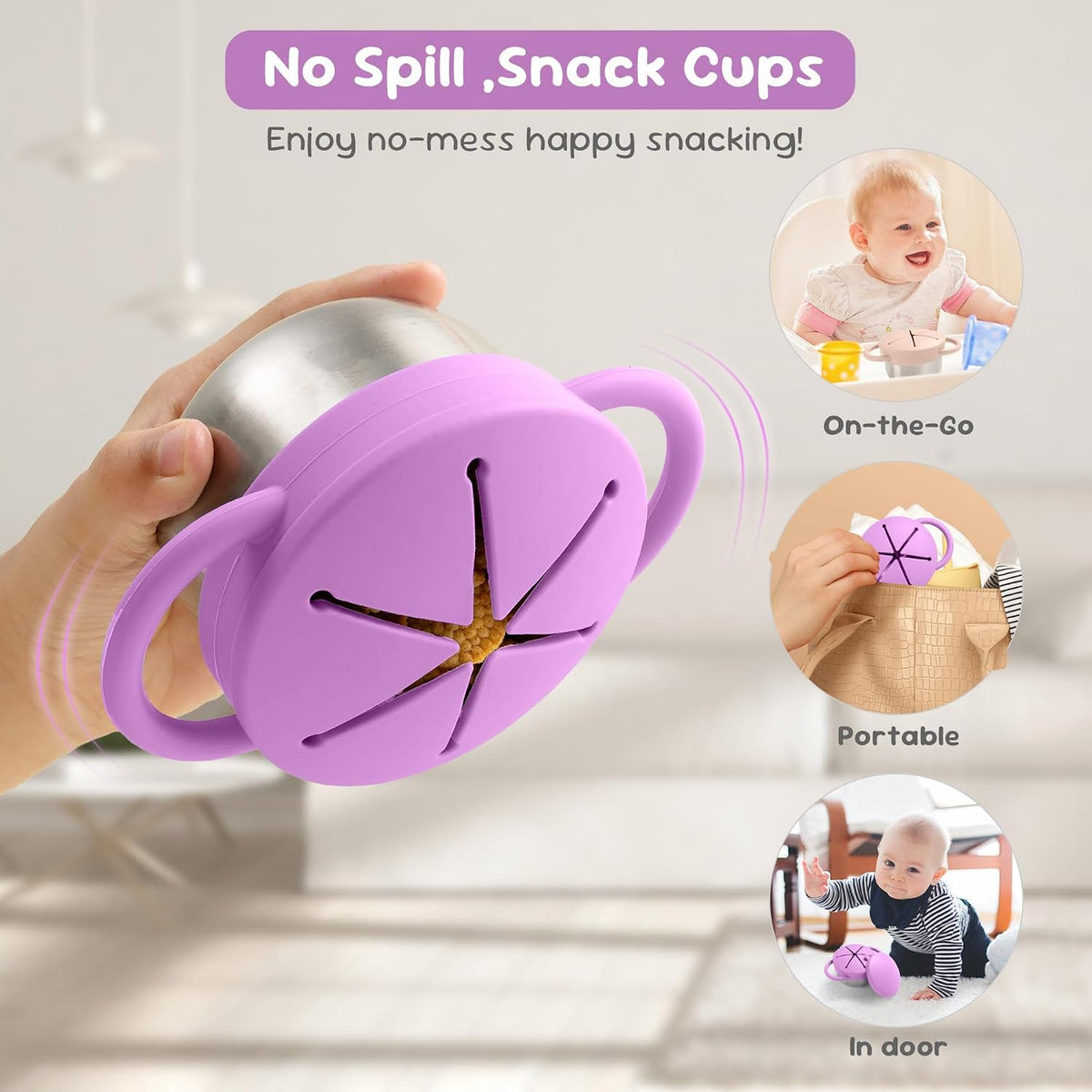 Bufilea 2 Pack Snack Containers for Toddlers, Stainless Steel Toddler Snack Cups with Silicone Food Catcher & Lids,Snack Cups for toddlers Spill Proof