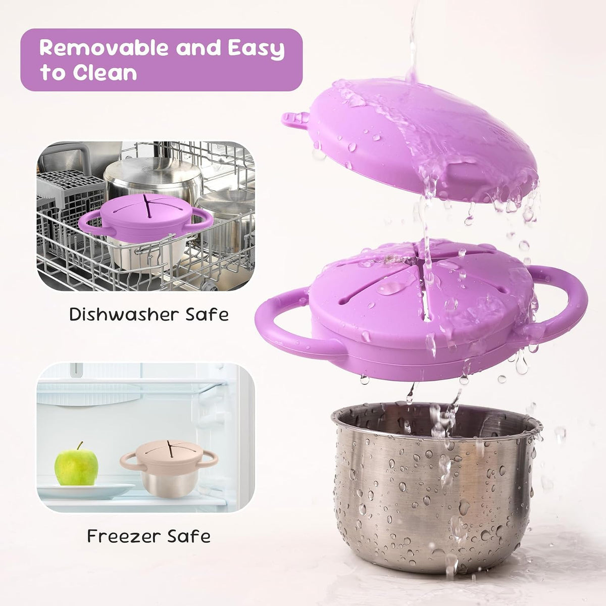 Bufilea 2 Pack Snack Containers for Toddlers, Stainless Steel Toddler Snack Cups with Silicone Food Catcher & Lids,Snack Cups for toddlers Spill Proof