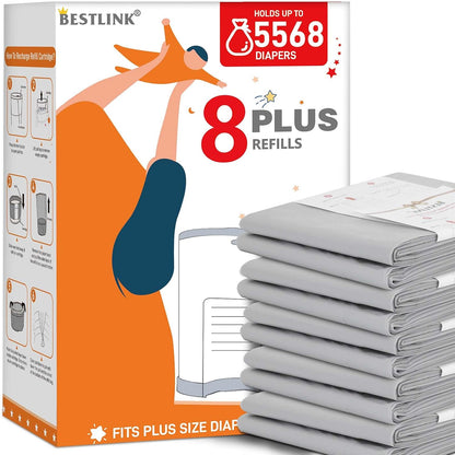 5 Pack Refills Compatible with DEKOR CLASSIC Diaper Pails | 20% Extra Length Diaper Pail Refill Bags Liners Holds 2970 Diapers | Ultimate Odor Control with Baby Scented
