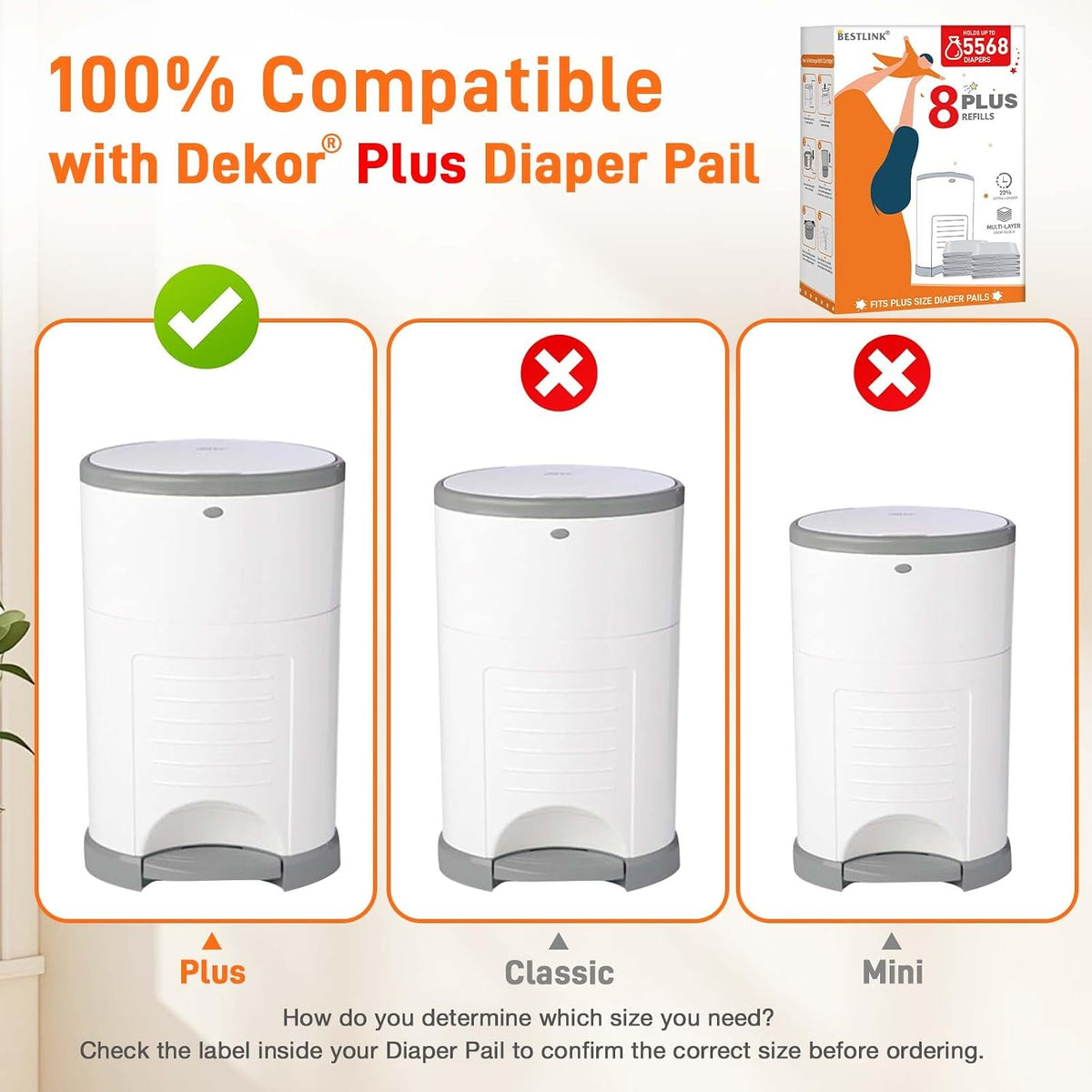 5 Pack Refills Compatible with DEKOR CLASSIC Diaper Pails | 20% Extra Length Diaper Pail Refill Bags Liners Holds 2970 Diapers | Ultimate Odor Control with Baby Scented