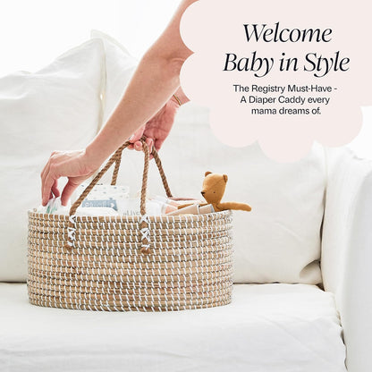 Premium Baby Diaper Caddy Organizer - Basket With Cotton Divider