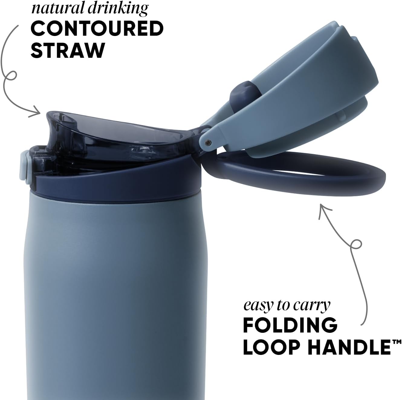 Water Bottle with Straw & Handle | 30oz | Blue | Mesa Loop Insulated Water Bottle for School, Sports, Travel | Leak Proof, Stainless Steel | Deep Dune - Colors B