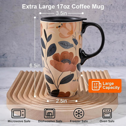 17oz Ceramic Travel Mug with Lid, Galaxy Nebula Space Coffee Mug | Coffee Mug with Handle, Galaxy & Starry Space Design, Spill-Resistant Lid, Microwave & Dishwasher Safe, Gift Box Included