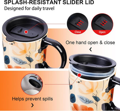 17oz Ceramic Travel Mug with Lid, Galaxy Nebula Space Coffee Mug | Coffee Mug with Handle, Galaxy & Starry Space Design, Spill-Resistant Lid, Microwave & Dishwasher Safe, Gift Box Included