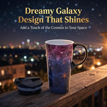 17oz Ceramic Travel Mug with Lid, Galaxy Nebula Space Coffee Mug | Coffee Mug with Handle, Galaxy & Starry Space Design, Spill-Resistant Lid, Microwave & Dishwasher Safe, Gift Box Included