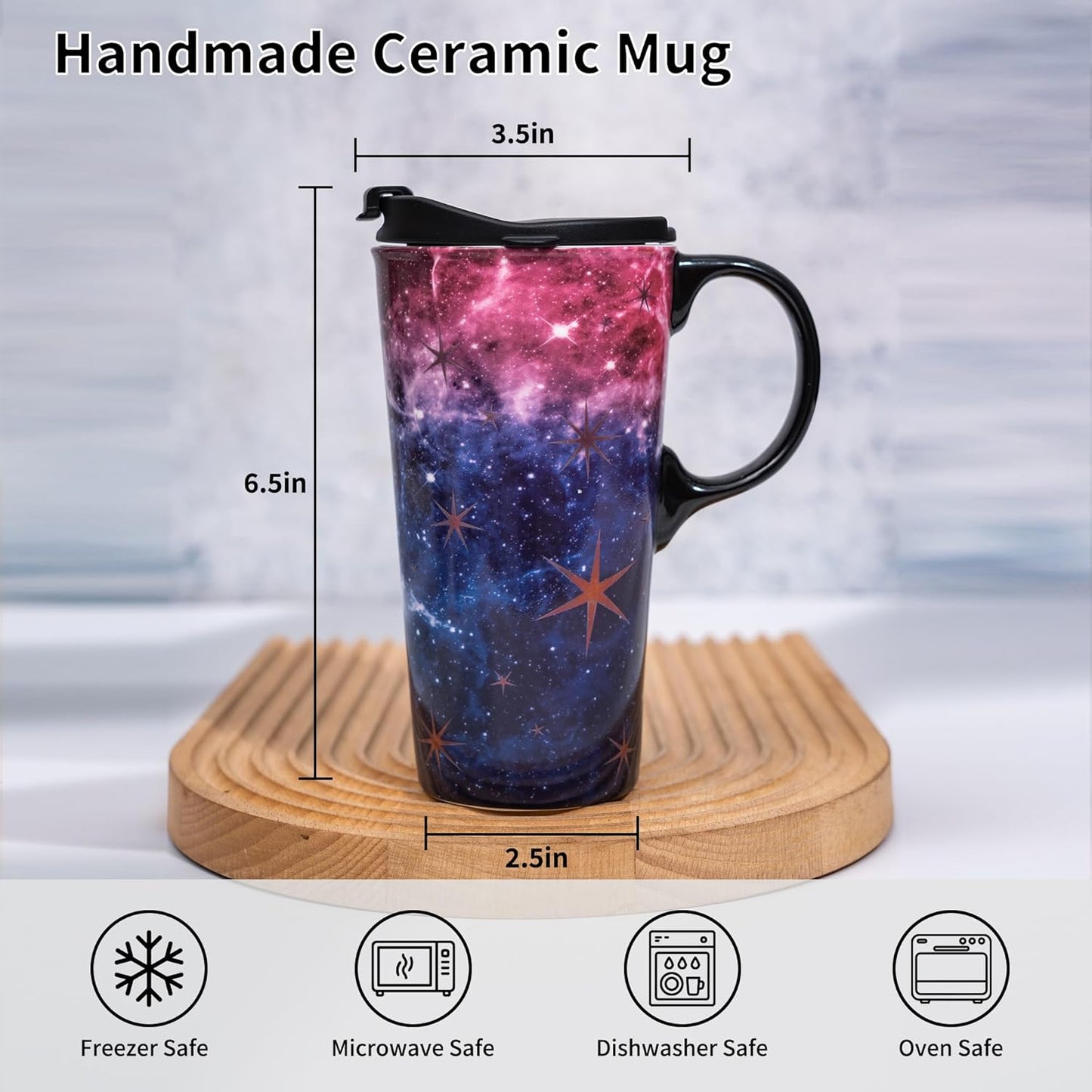 17oz Ceramic Travel Mug with Lid, Galaxy Nebula Space Coffee Mug | Coffee Mug with Handle, Galaxy & Starry Space Design, Spill-Resistant Lid, Microwave & Dishwasher Safe, Gift Box Included