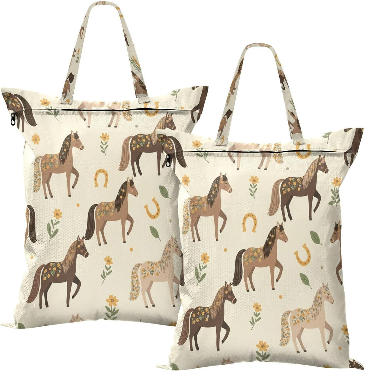 Floral Horses Waterproof Travel Laundry Bag Washable 2 Count