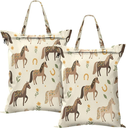 Floral Horses Waterproof Travel Laundry Bag Washable 2 Count