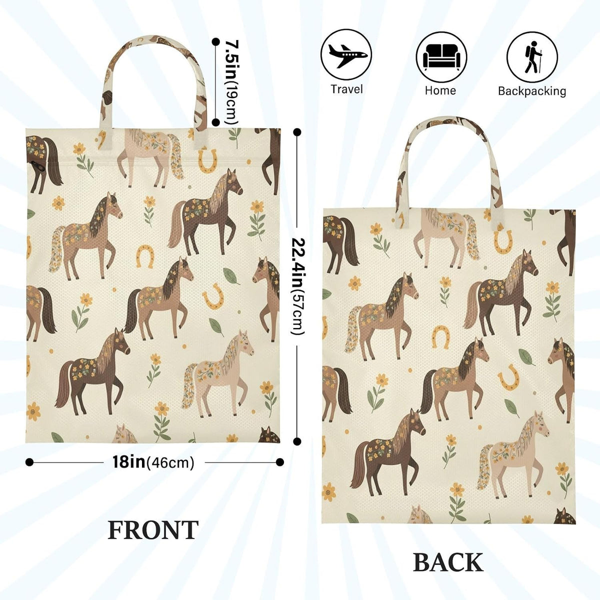 Floral Horses Waterproof Travel Laundry Bag Washable 2 Count
