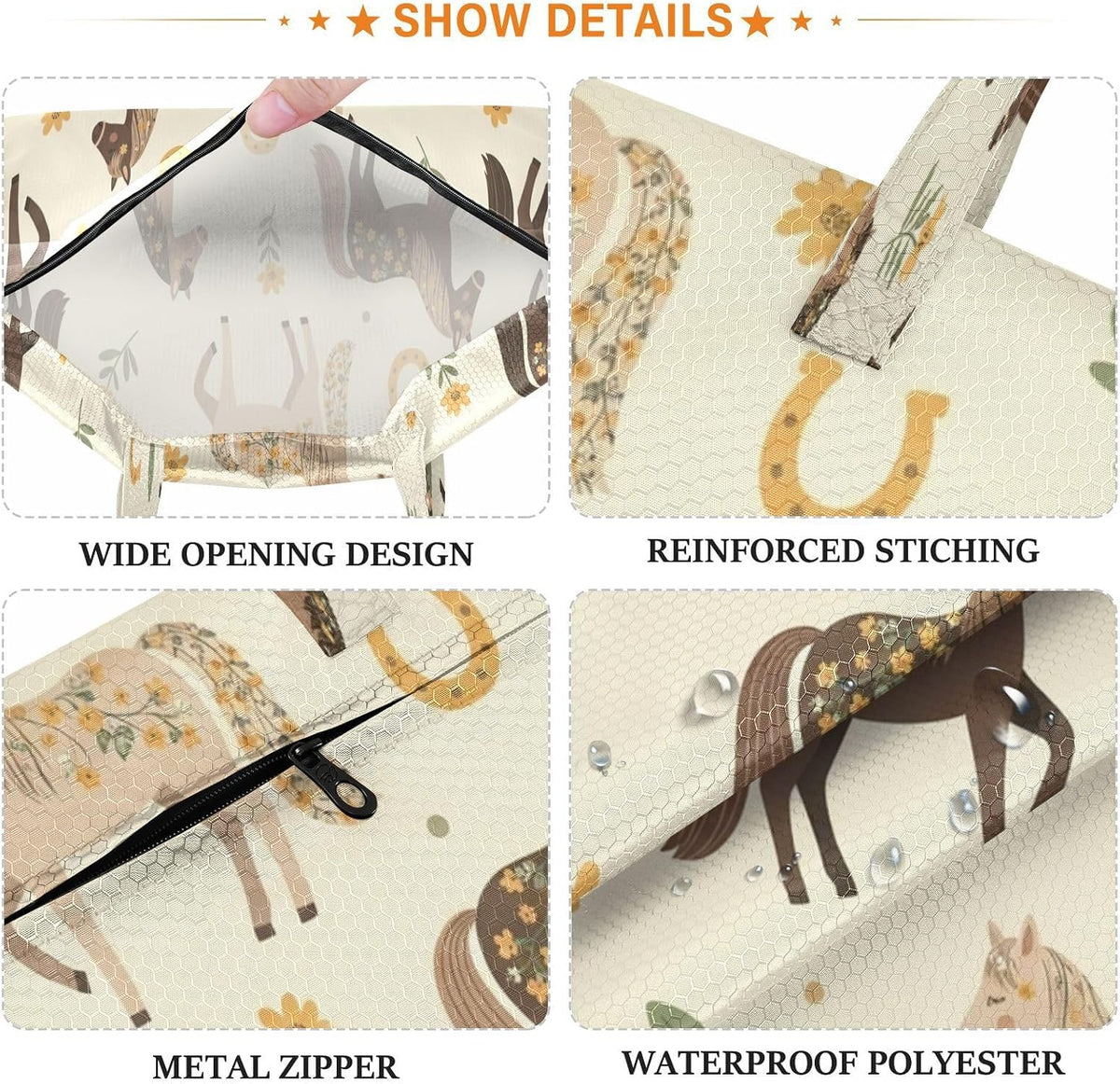 Floral Horses Waterproof Travel Laundry Bag Washable 2 Count