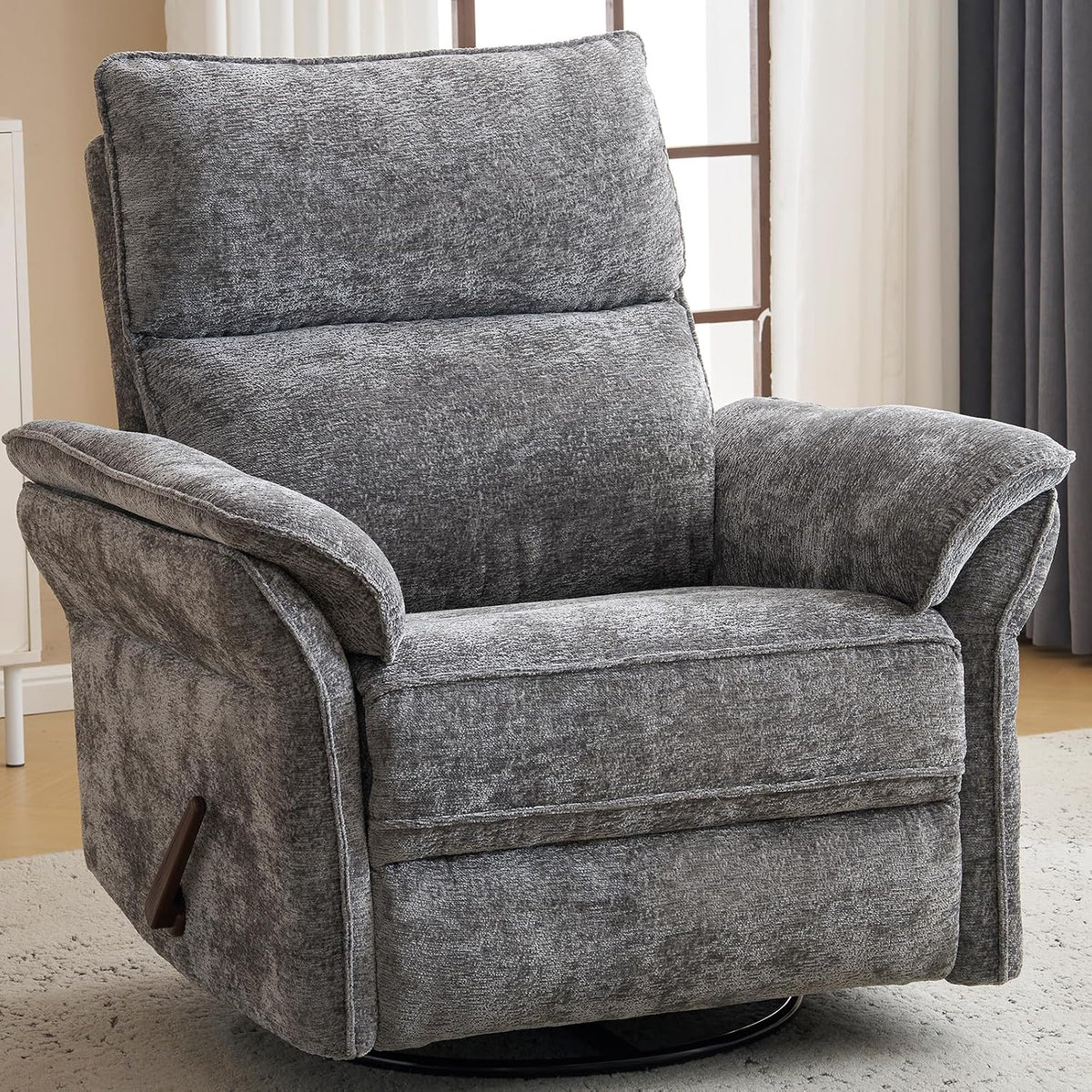 Oversized Swivel Rocker Recliner with Adjustable Headrest, Rocking Chair Nursery with Overstuffed Armrest, Manual Rocker Recliner Nursery Chair for Living Room, White