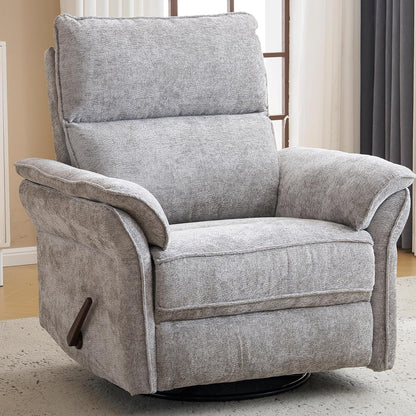 Oversized Swivel Rocker Recliner with Adjustable Headrest, Rocking Chair Nursery with Overstuffed Armrest, Manual Rocker Recliner Nursery Chair for Living Room, White