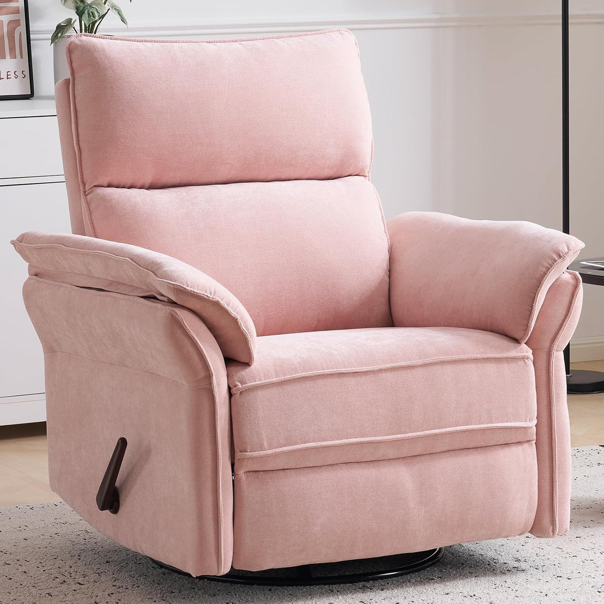 Oversized Swivel Rocker Recliner with Adjustable Headrest, Rocking Chair Nursery with Overstuffed Armrest, Manual Rocker Recliner Nursery Chair for Living Room, White