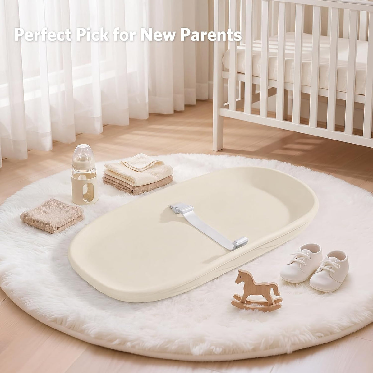 Baby Changing Pad, Waterproof Wipeable Diaper Changing Table Mat, Cream
