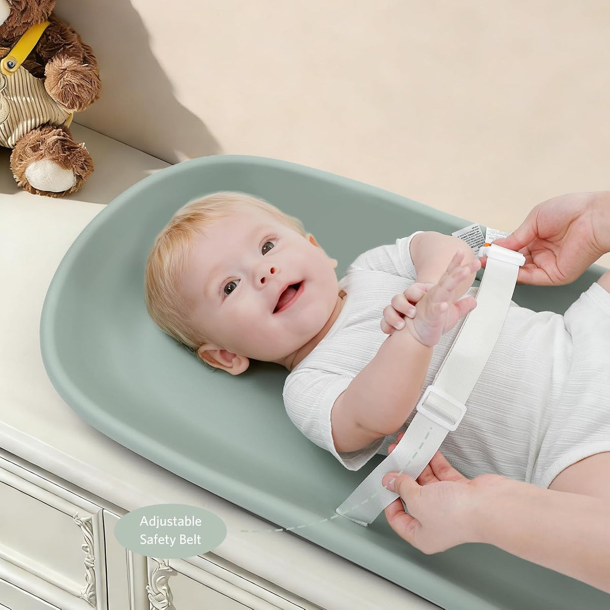 Baby Changing Pad, Waterproof Wipeable Diaper Changing Table Mat, Cream
