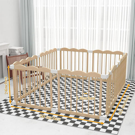 Wooden Baby Playpen 50x65x24In Adjustable Play Yard with Lock Gate