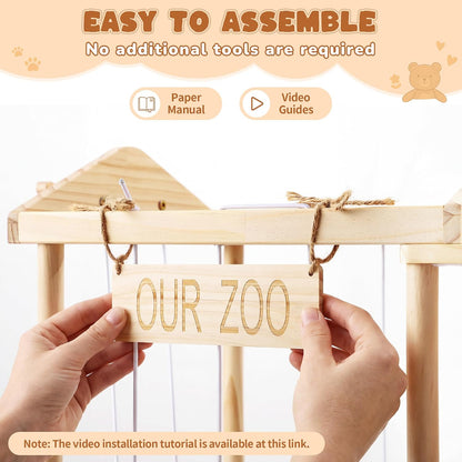 Organizers and Storage Shelf with 4 Bins - Stuffed Animal Zoo Holder with 2 Hooks - Large Capacity Playroom Organization - Plush Storage for Living Room