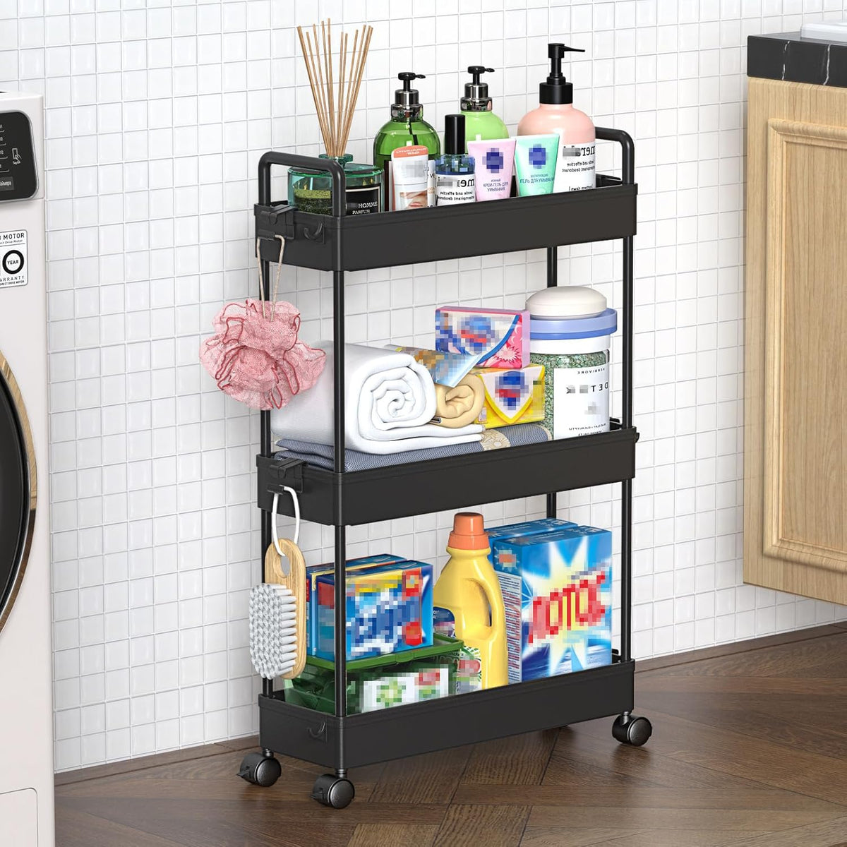 3 Tier Slim Rolling Storage Cart Organizer with Wheels, Gray