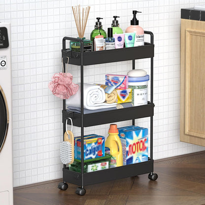 3 Tier Slim Rolling Storage Cart Organizer with Wheels, Gray