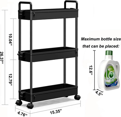 3 Tier Slim Rolling Storage Cart Organizer with Wheels, Gray