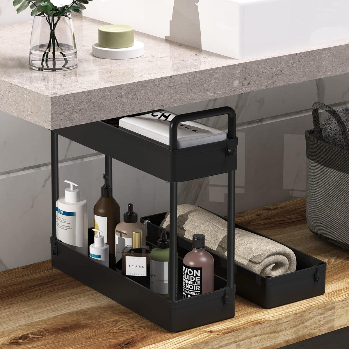 3 Tier Slim Rolling Storage Cart Organizer with Wheels, Gray