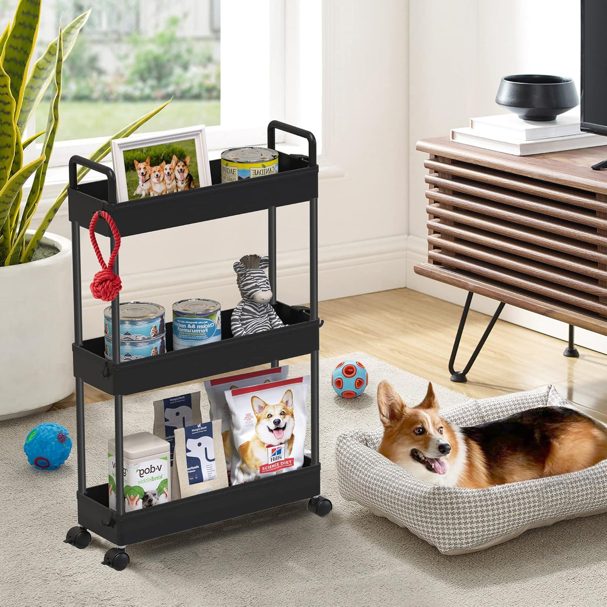 3 Tier Slim Rolling Storage Cart Organizer with Wheels, Gray