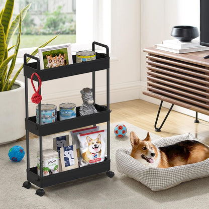 3 Tier Slim Rolling Storage Cart Organizer with Wheels, Gray