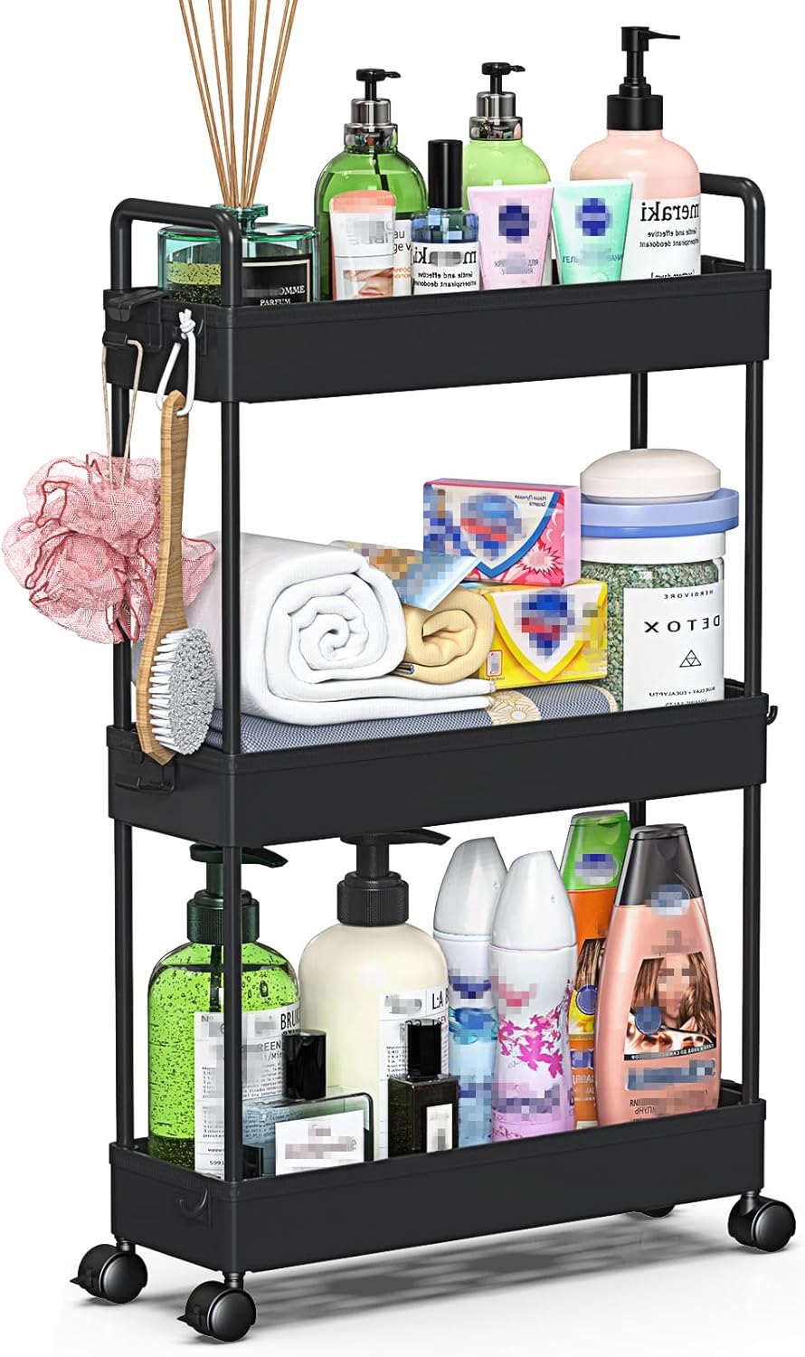 3 Tier Slim Rolling Storage Cart Organizer with Wheels, Gray