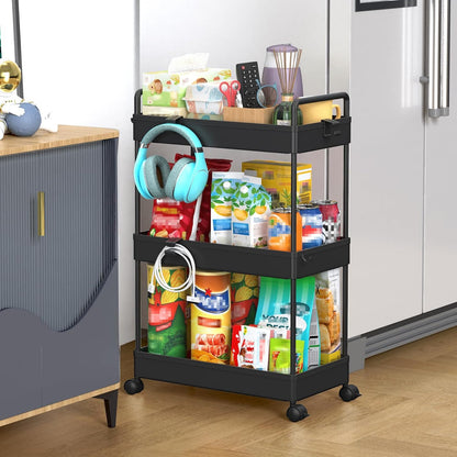 3 Tier Slim Rolling Storage Cart Organizer with Wheels, Gray