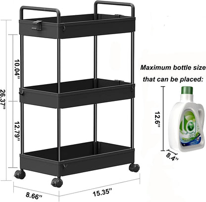 3 Tier Slim Rolling Storage Cart Organizer with Wheels, Gray