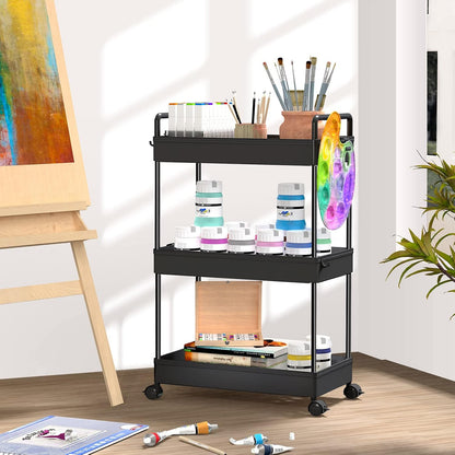 3 Tier Slim Rolling Storage Cart Organizer with Wheels, Gray